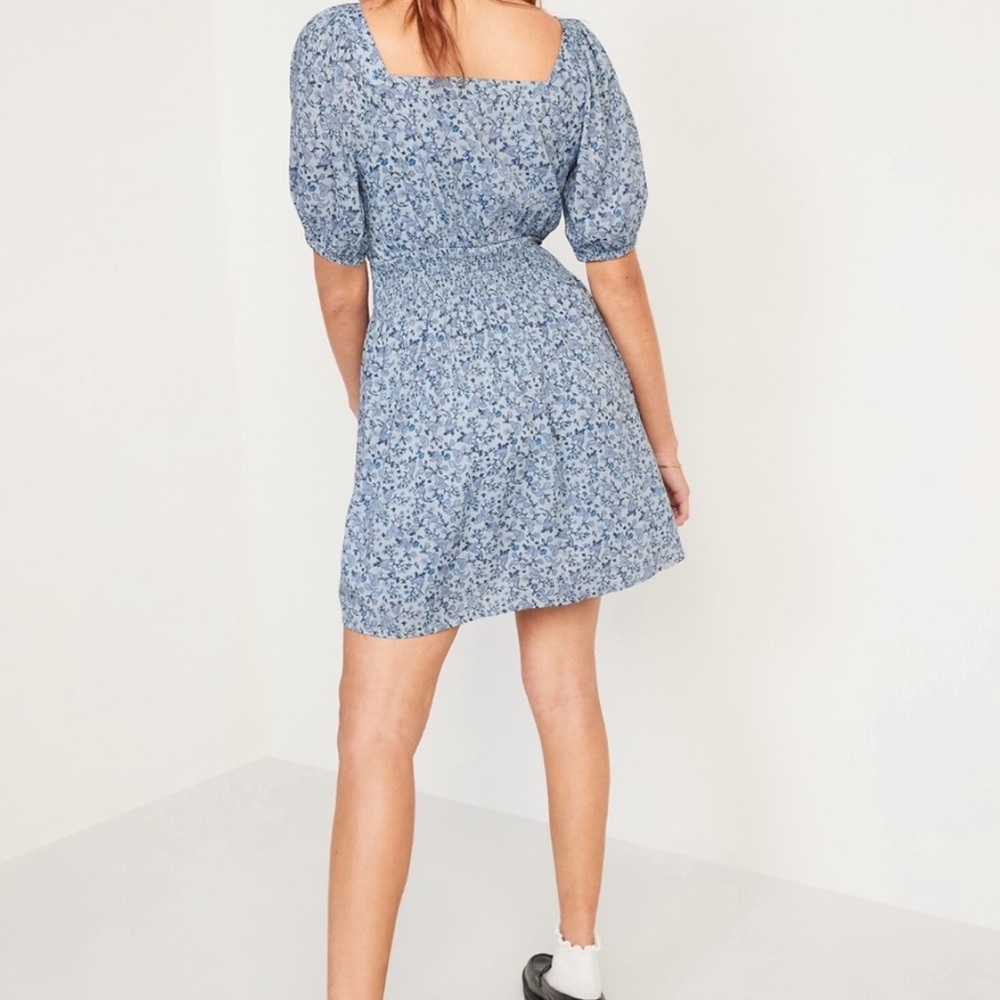 Waist-Defined Puff-Sleeve Scoop-neck Smocked Country Floral Print - Picture 3 of 10